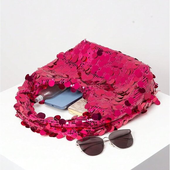 Elegant Hot Pink Glitter Clutch Handbag - Sparkling Accessory for Special Events - Picture 3 of 5